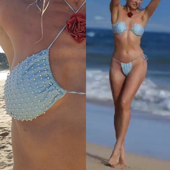 Vogue Italy SEASHELL lumiere blue Italian handmade couture bikini M/l (tags on) - Picture 3 of 10